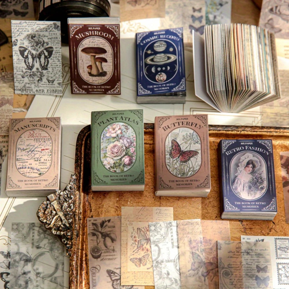 Vintage Botanical Scrapbook Journal & Memo Pad Set – 600 Sheets (6 Models) for DIY Crafting