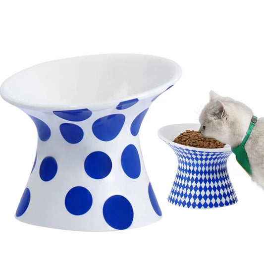 Elevated Ceramic Cat Bowls – Extra-Wide Raised Food & Water Feeder with Tilted Anti-Vomiting Design