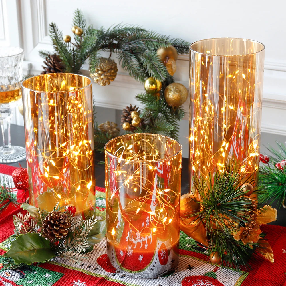 3-Piece Glass Flameless LED Candle Set – Battery-Powered Fairy Light Candles with Remote Control | Elegant Decorative Table Lamps