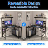42″ L-Shaped Gaming Desk – Reversible Corner Computer Desk with Power Outlets, LED Lights, 3-Tier Shelves & Cup Holder