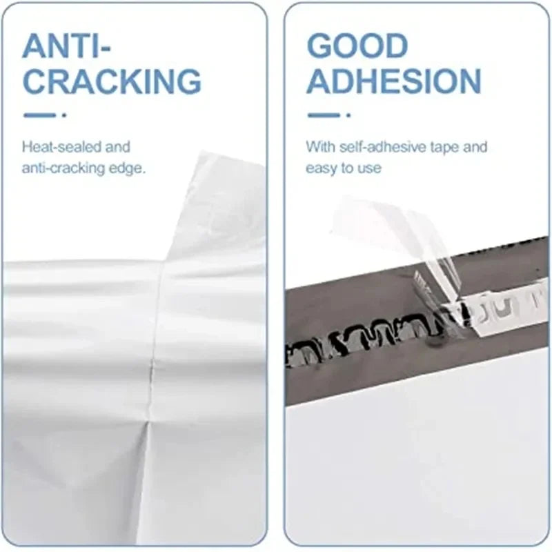 100 Pack White Courier Mailing Bags – Self-Seal Plastic Packaging Pouches, Durable Express Storage & Shipping Envelopes