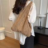 Wool-Knitted Shoulder Shopping Bag for Women – Vintage Cotton Cloth Tote, Large Crochet-Style Shopper Handbag