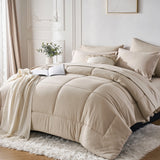 7-Piece “Bed-in-a-Bag” Comforter Set – Queen Size Solid Geometric Design Bedding Bundle (Sheets, Pillowcases & Comforter)
