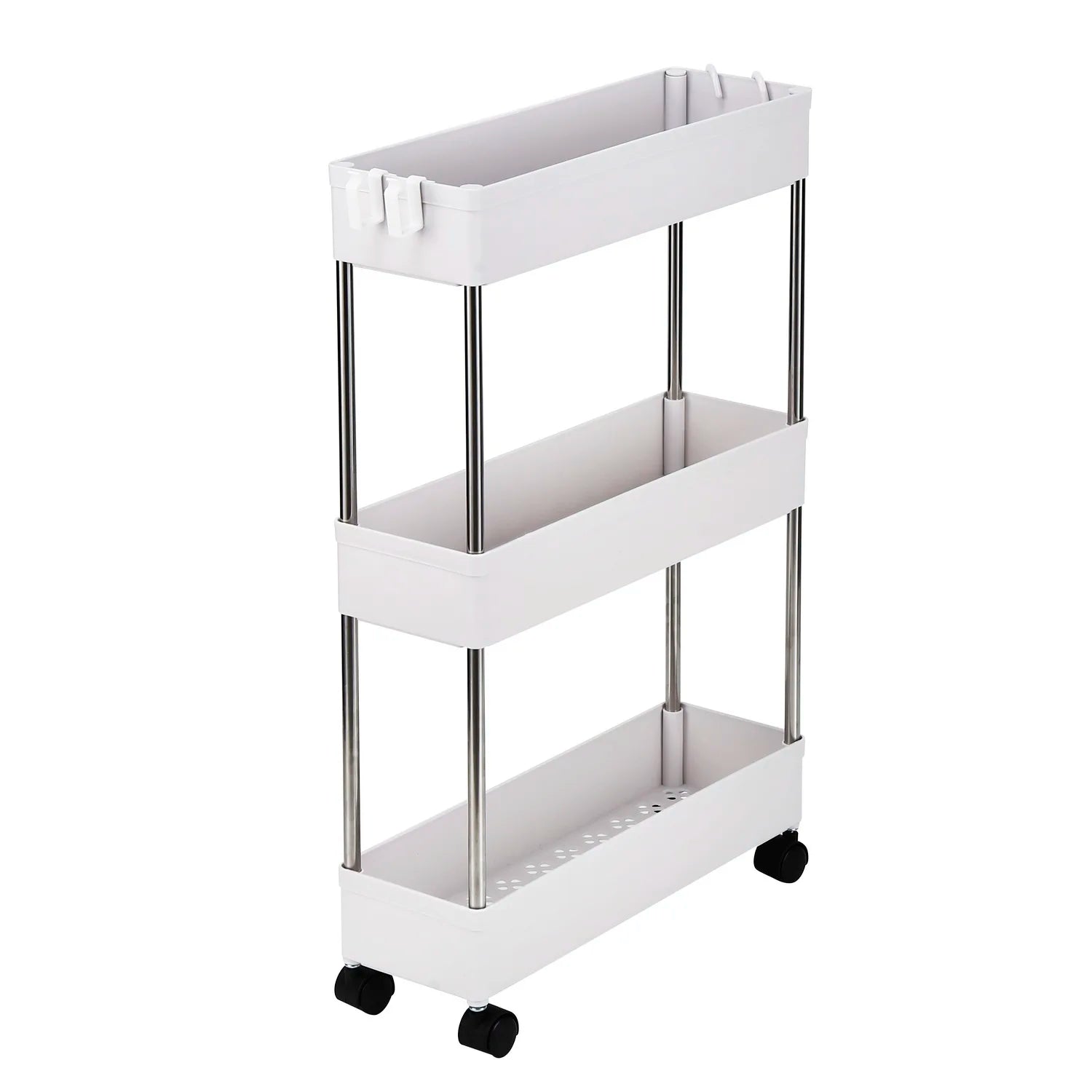 3-Layer Ultra-Thin Mobile Slim Storage Cart – Plastic & Stainless Steel, Suitable for Kitchen, Bathroom & Laundry