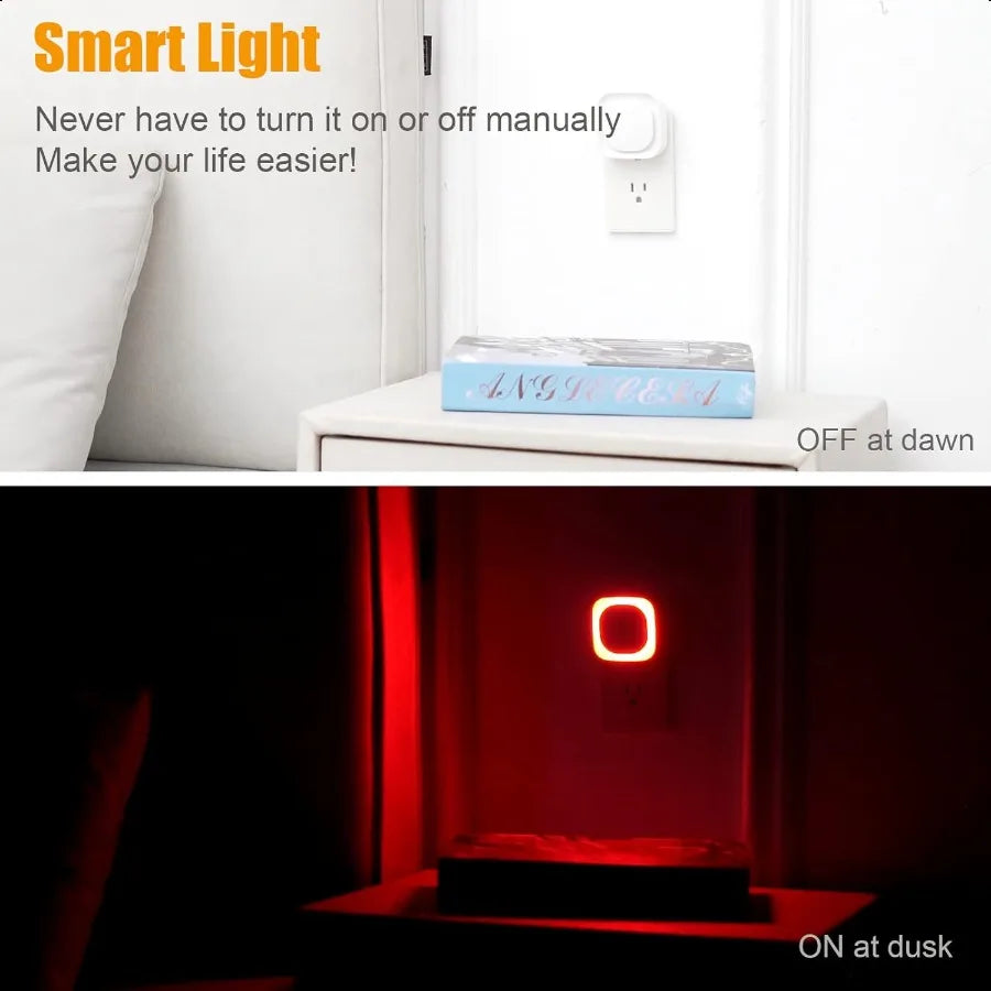 2-Pack Plug-in Dimmable Red Night Light – Auto Dusk-to-Dawn Sensor LED Lamps with Soft Glow for Baby Room, Bathroom & Bedroom