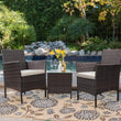 “3-Piece Outdoor Patio Bar Set – PE Rattan Wicker Table & Cushioned Chairs with Tempered Glass Top in Brown & Beige”