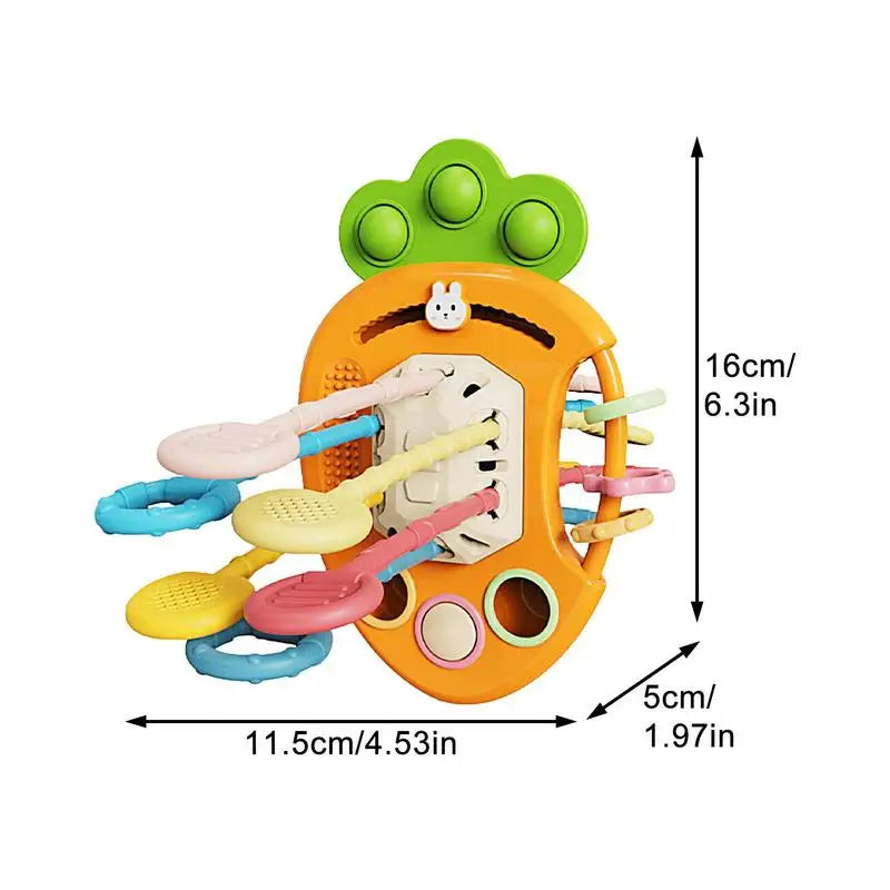 Carrot-Shaped Pull String Baby Toy – Fine Motor Skills Development Teether, Colorful Educational Sensory Toy for Toddlers