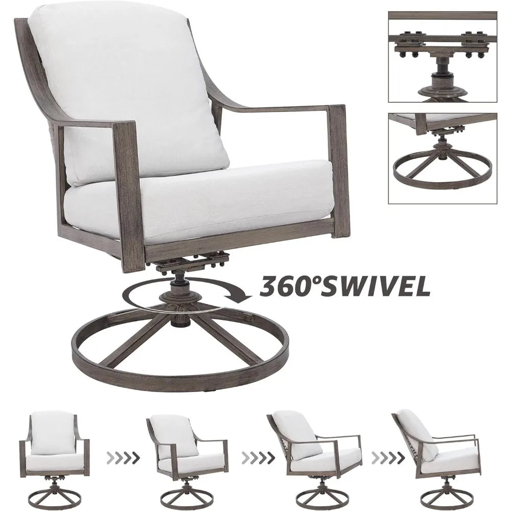 “5-Piece Outdoor Patio Dining Set – 4 Swivel Rocking Chairs & 38'' Round Table with Umbrella Hole”