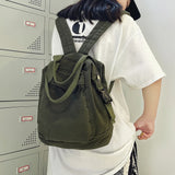 Simple Canvas College Schoolbag – Vintage Solid-Color Backpack for Students & Women | Large-Capacity 2024 Casual Bookbag