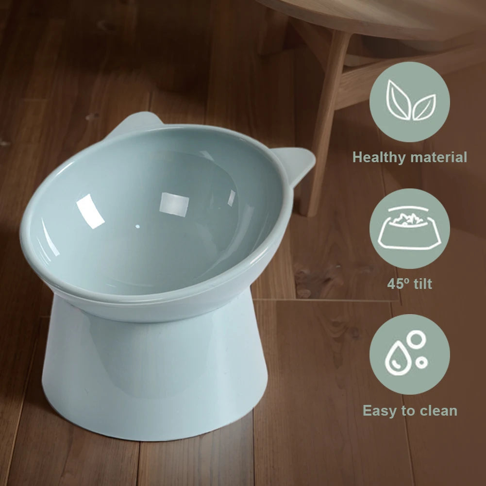 Tilted Elevated Cat Food Bowl – Ergonomic Raised Anti-Vomiting Feeder for Flat-Faced Cats & Small Dogs