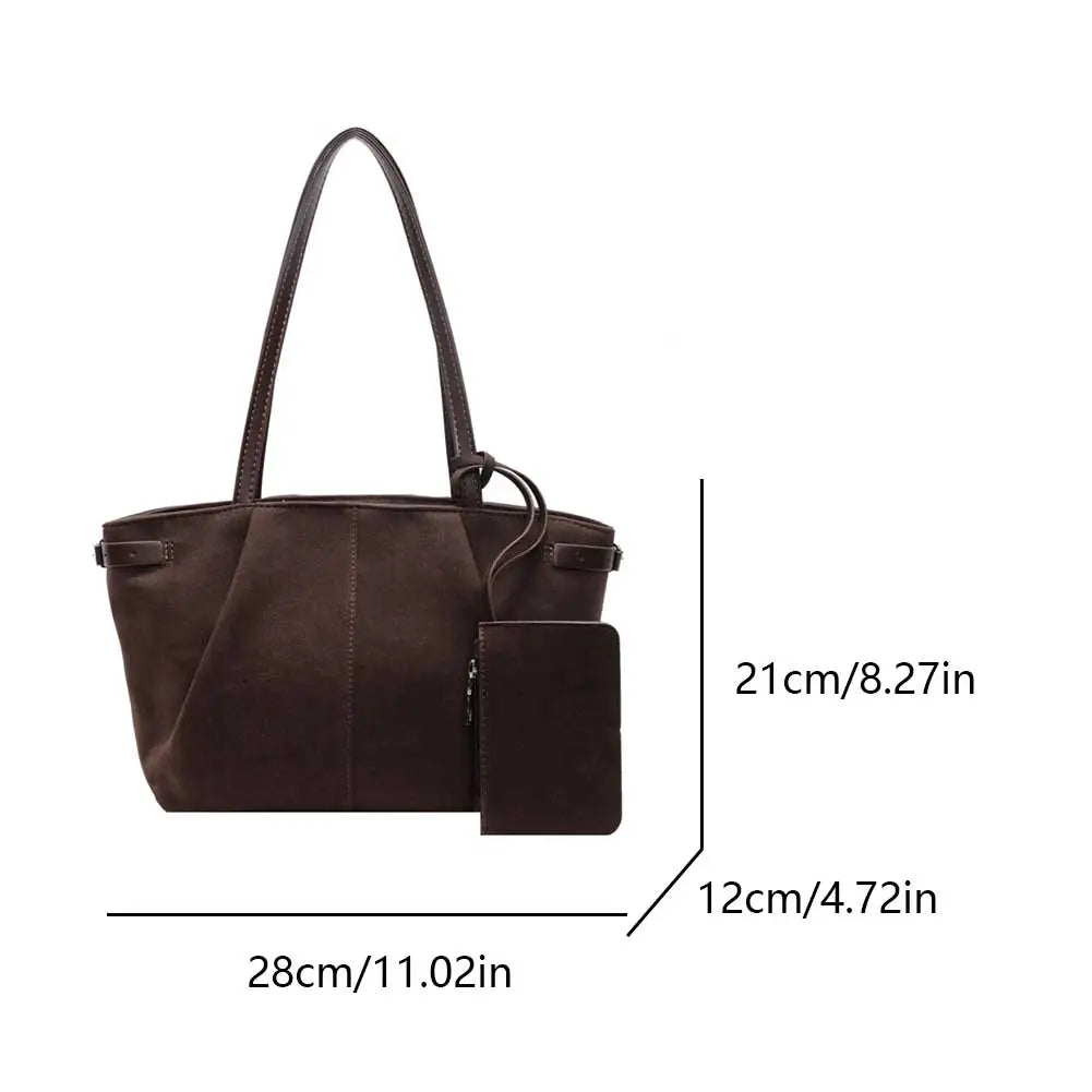 Solid-Colour Suede Tote & Shoulder Bag – Zip Closure Satchel for Work & Travel