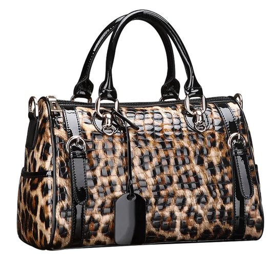Luxury Leopard Print Cowhide Handbag for Women – Large Capacity Shoulder Bag