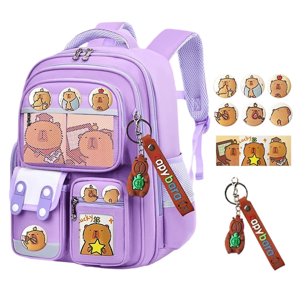 Capybara Kawaii Backpack – Adjustable Strap Multi-Pocket Oxford Cloth Rucksack