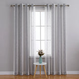 Sheer Voile Stripe Faux Linen Curtains – Grommet Top, 63 in Length, 2 Panel Set for Living Room/Bedroom/Bathroom