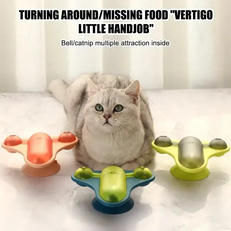 “Rotating Flying Chair Interactive Cat Teaser Toy – Spinning Small Aircraft Design with Treat Dispenser”