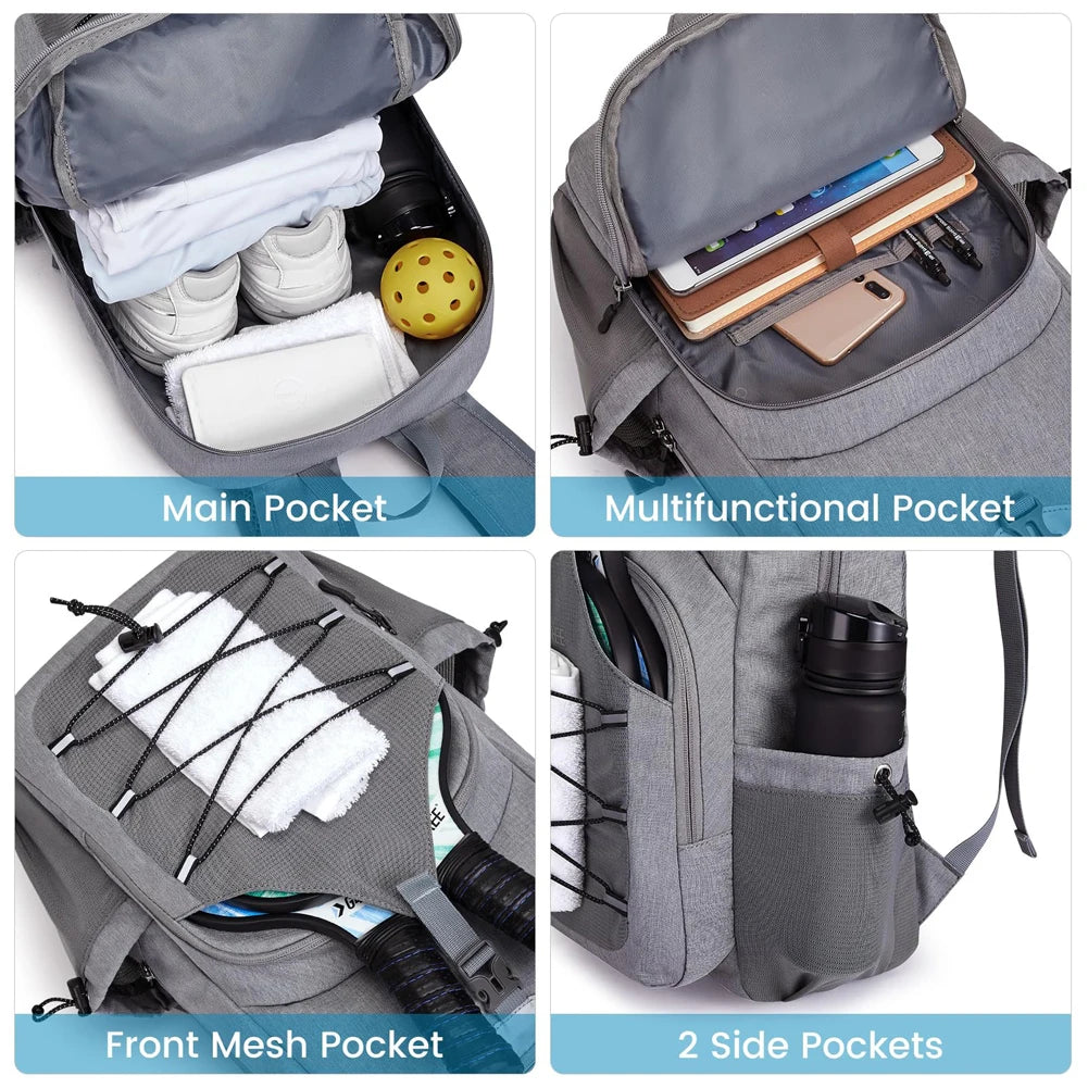 Large-capacity pickleball racket backpack – portable paddle bag rucksack for hiking, sports, traveling & outdoor outings