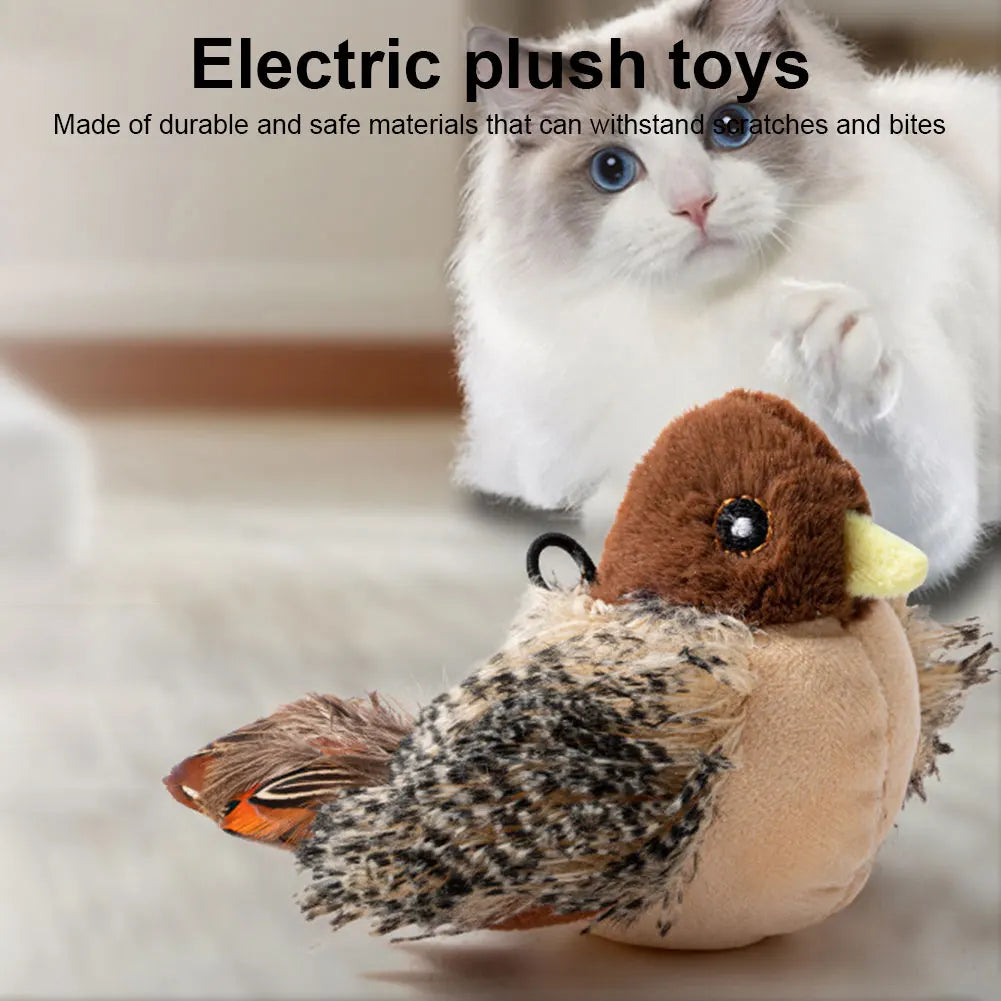 Interactive Flapping Bird Cat Toy – Plush Chirping Bird with Wings, Motion-Sensitive Fun for Indoor Cats