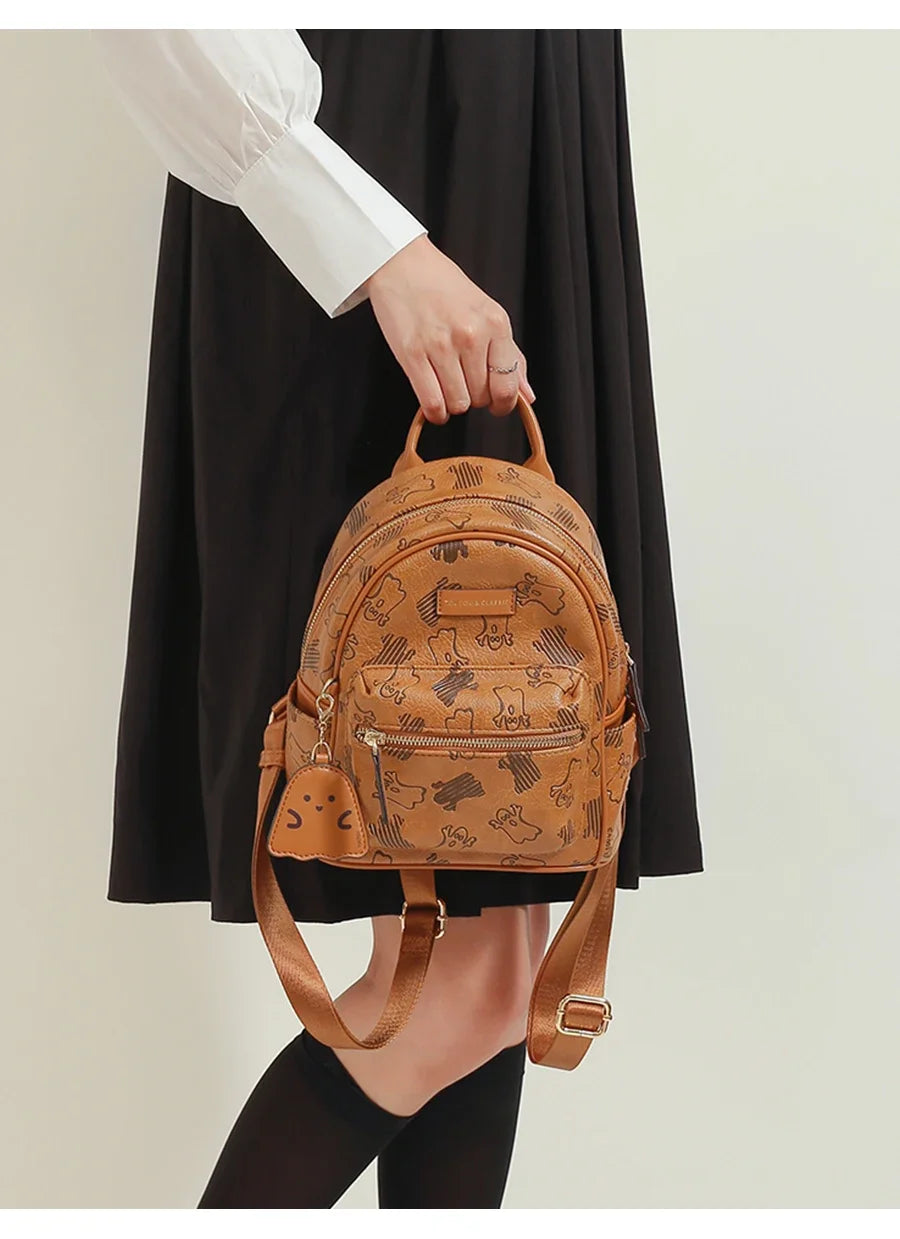 Toutou Brown Fashion Backpack for Women – Large Capacity Japanese & Korean Style Student Travel Bag