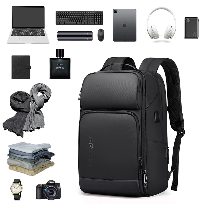 Expandable 35L Waterproof Laptop Backpack with USB Charging Port for Business Travel & Daily Work