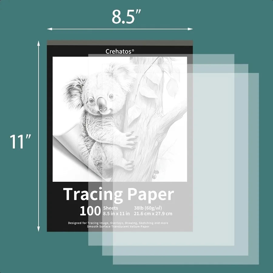 Crehatos 8.5×11″ Translucent Tracing Paper Pad – 100 Sheets 60 gsm Vellum Art Paper