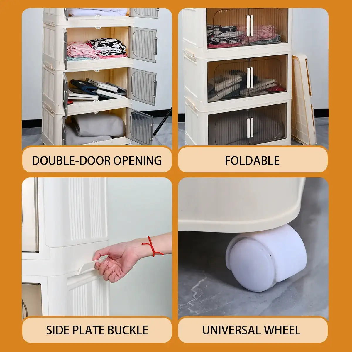 Cream-White Magnetic Door Plastic Storage Cabinet – Stackable Home Organizer Bin with Lids for Clothes, Toys & More