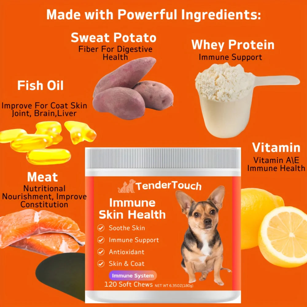 TenderTouch Allergy & Immune Supplement for Dogs – 120 Chews, Natural Allergy Relief & Immune Support (180g / 6.35oz)