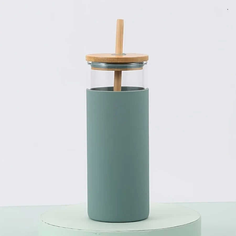 16oz Glass Water Bottle with Bamboo Lid & Straw – Silicone Sleeve, Stylish Reusable Hydration 💧🌿
