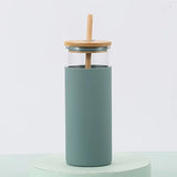 16oz Glass Water Bottle with Bamboo Lid & Straw – Silicone Sleeve, Stylish Reusable Hydration 💧🌿