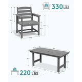 “7-Piece Outdoor HDPE Dining Table Set with 6 Chairs – Gray Patio Dining Set with Umbrella Hole Cut-Out”