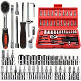 46-Piece Car Repair Tool Kit – Ratchet, Torque Wrench & Socket Set for Auto & Bike Maintenance 🔧