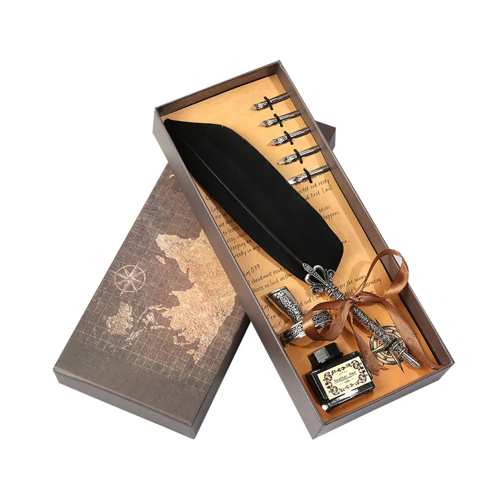 Retro Calligraphy Dip Pen Aulic Quill Oblique – Vintage Fountain Writing Set with 5 Nibs
