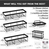 Adhesive No-Drill 5-Pack Corner Shower Caddy Set – Rustproof Stainless Wall-Mounted Organizer Shelves