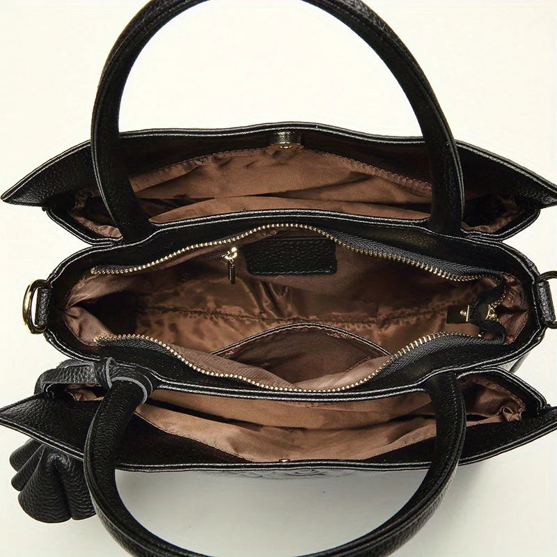 Women’s Floral Embossed Handbag – Large Capacity Fashionable Leather Crossbody for Work & Daily Use 👜✨