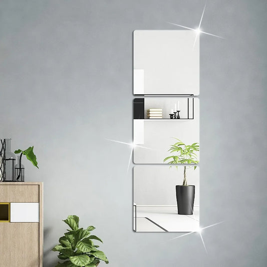 4 Pcs 3D Self-Adhesive Mirror Wall Stickers – Flexible Acrylic DIY Mirror Panels for Modern Living Room Décor (20–30 cm, 2 mm Thick)