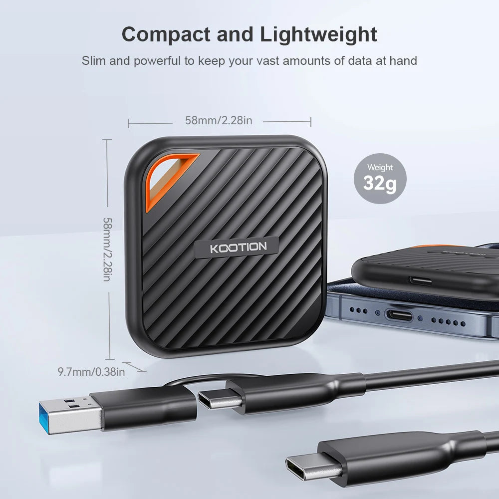 Kootion X6MAX Portable External SSD – Mini PSSD 512GB/1TB/2TB, USB 3.2 Gen 2 High-Speed Drive for Laptop, Desktop, PS4 & PS5