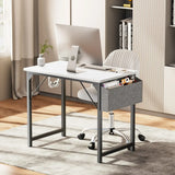 1- Product Title: Sleek Compact Computer Desk with Side Storage Bag & Headphone Hook
