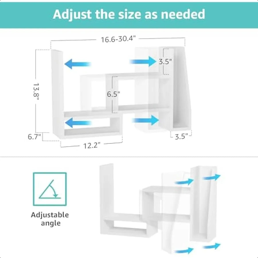 📂 Desktop File Organizer Shelf – White Desk Organizer for Office Supplies, Books & Accessories with Corner Storage Design