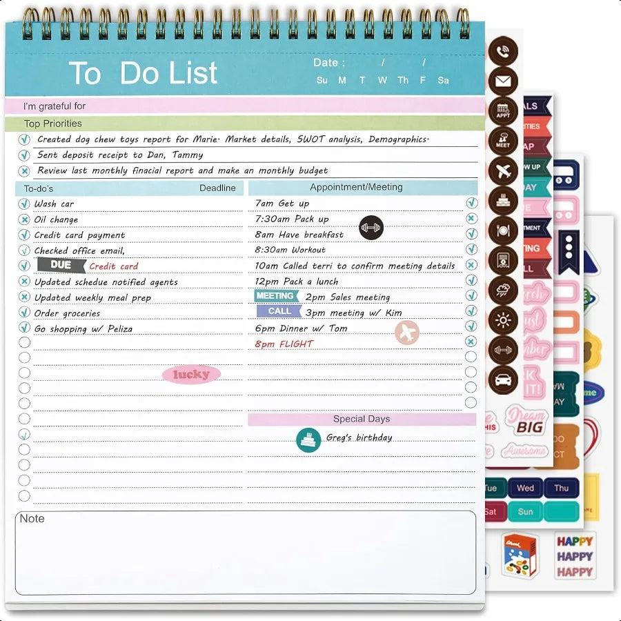 Spiral Bound To-Do List Notepad – 52 Undated Daily Planning Sheets 📋🖊️