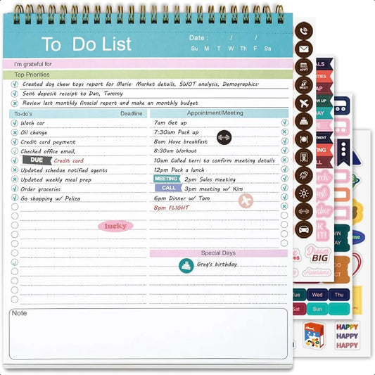 Spiral Bound To-Do List Notepad – 52 Undated Daily Planning Sheets 📋🖊️