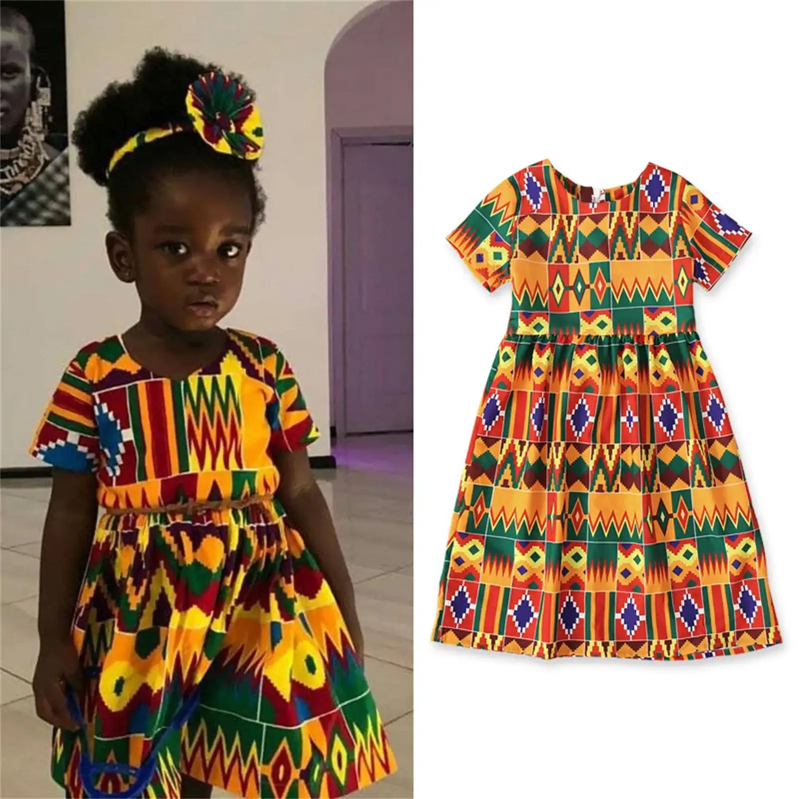 African-Style Dashiki Print Short-Sleeve Princess Dress for Toddler Girls (Ages 1-5Y)
