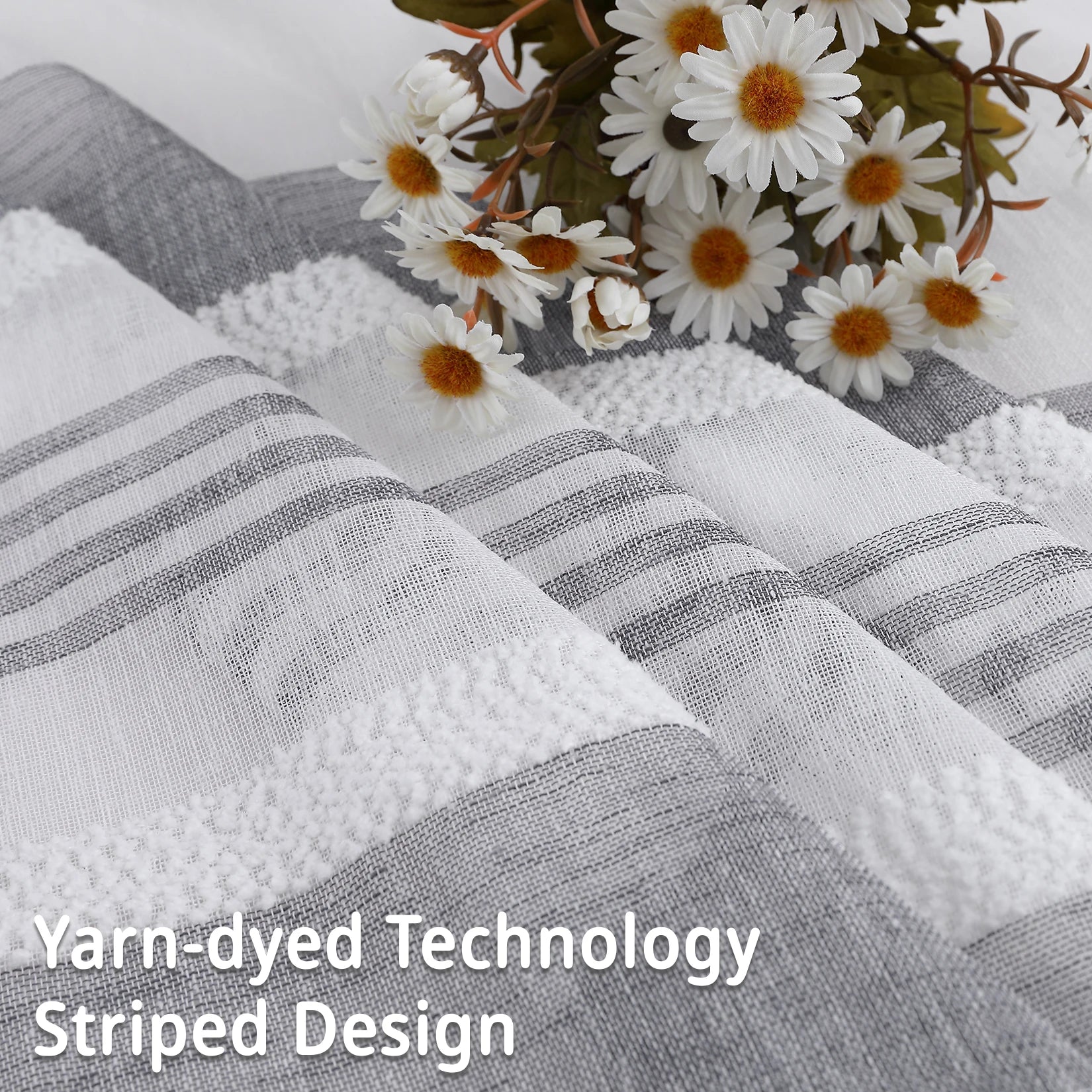 Sheer Voile Stripe Faux Linen Curtains – Grommet Top, 63 in Length, 2 Panel Set for Living Room/Bedroom/Bathroom