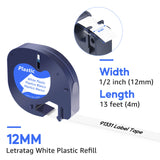 20‑Pack Black-on-White Plastic Label Tape (12 mm) – Compatible with Dymo LetraTag LT‑100H, LT‑100T, P15, Q30 & More