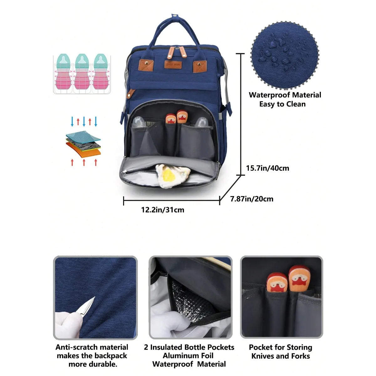 Large Diaper Bag with Changing Station – Waterproof Multifunction Baby Backpack with USB Port | Lightweight Travel Diaper Bag for Moms & Dads
