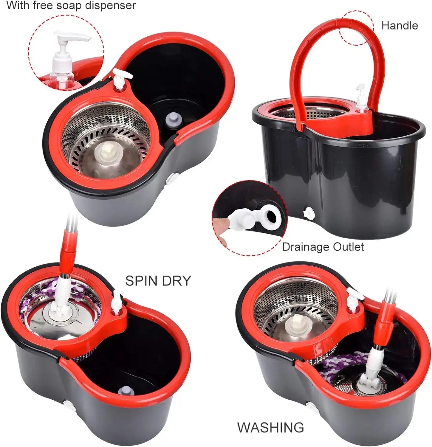 “360° Spin Mop & Bucket Set with Stainless Steel Wring System – Includes 3 Microfiber Heads