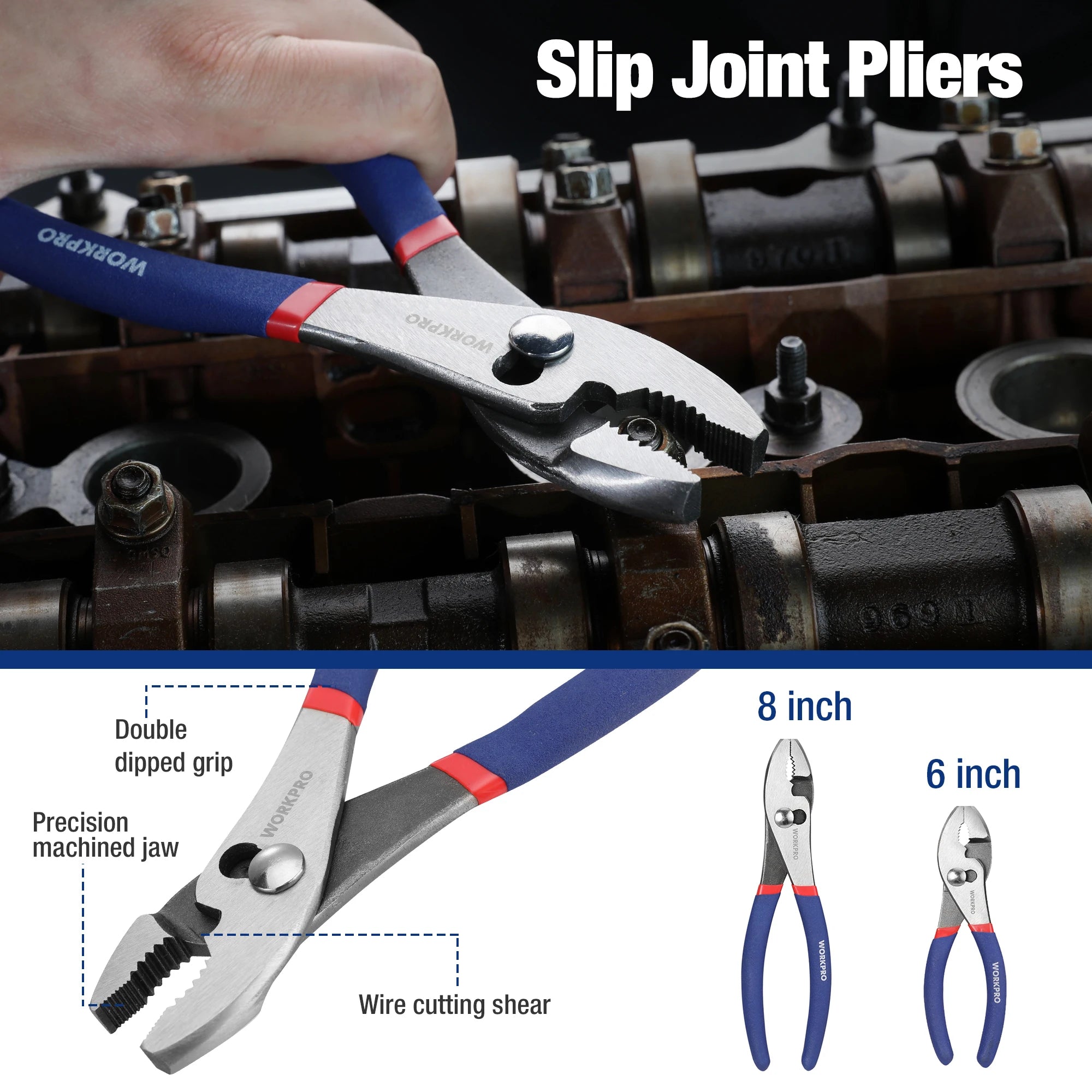 WORKPRO 7-Piece Pliers Set – Groove Joint, Long Nose, Slip Joint, Linesman & Diagonal Pliers for DIY / Home Use