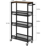 4-Tier Slim Rolling Cart with Wood Top & Metal Handle – Mobile Storage Unit for Kitchen, Bathroom & Laundry