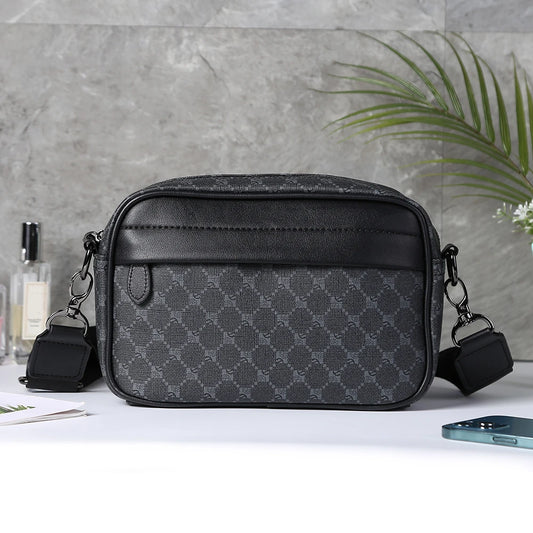Men’s Business Shoulder Messenger Bag — Classic Plaid Crossbody Travel & Work Sling Bag