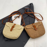Women’s Summer Straw Tote Bag – Handmade Woven Paper Rope Crossbody with Adjustable Straps, Fashion Mobile Phone Bag