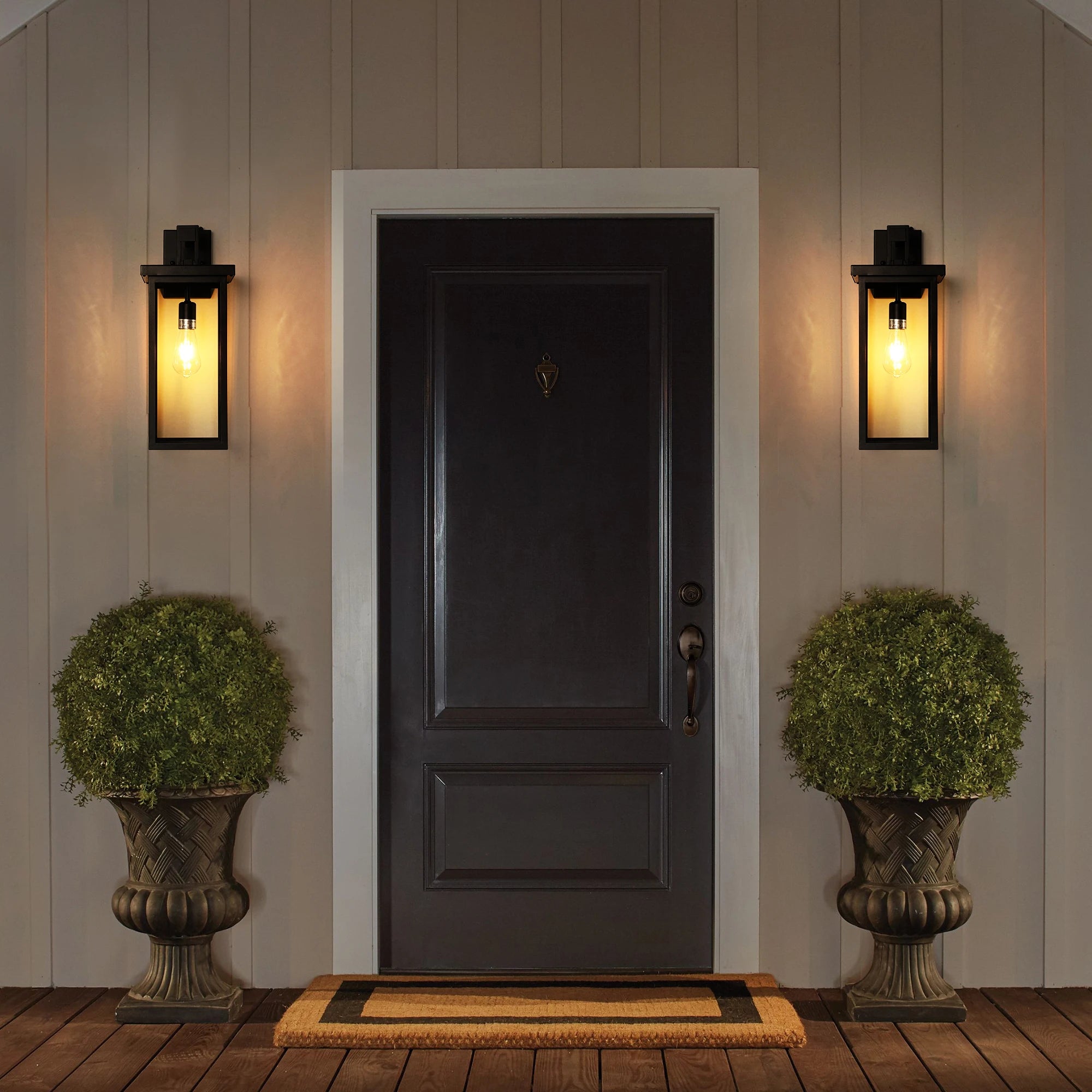 Set of 2 Modern Outdoor Wall Lanterns – Black Metal Frame with Clear Glass, Weatherproof Wall Sconces
