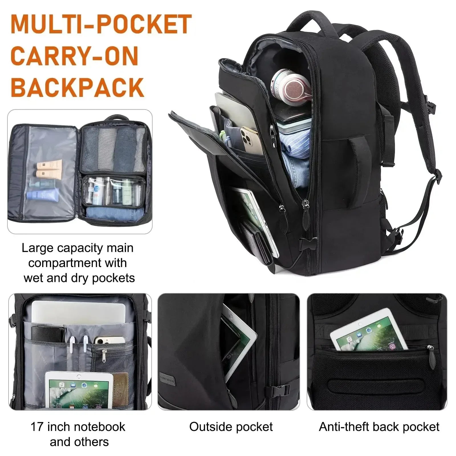 40L Expandable Travel Backpack — Waterproof Large-Capacity Luggage & Laptop Bag for Business + Adventure Trips